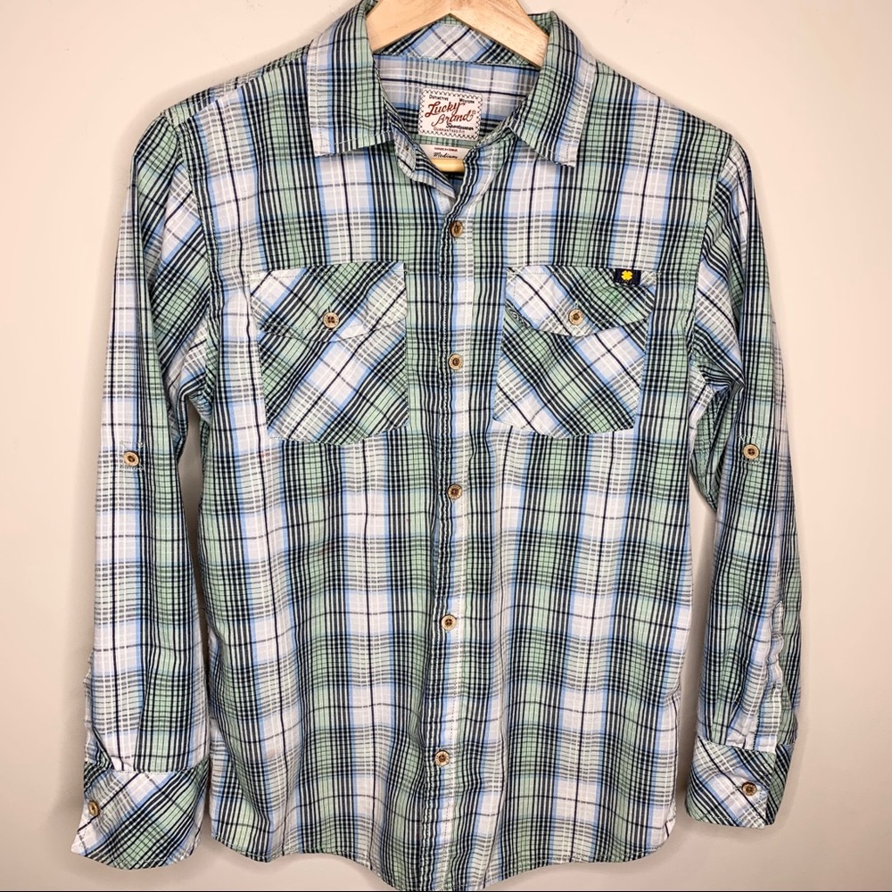 LUCKY BRAND Western Green Plaid Button Up Shirt M